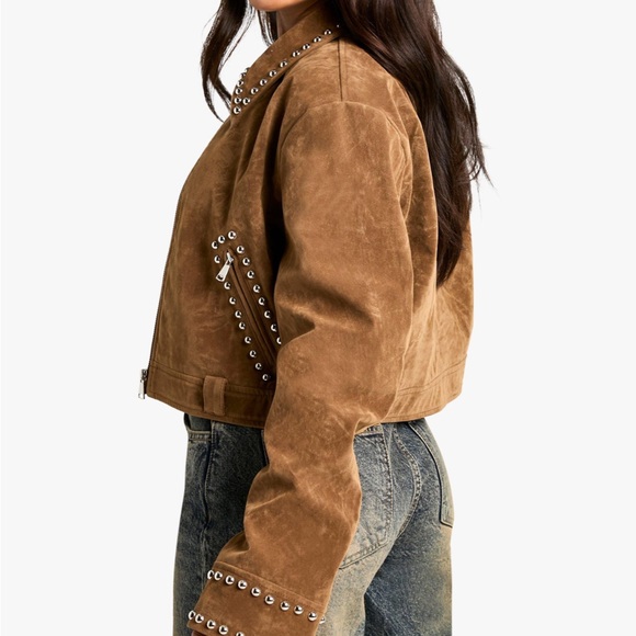 PETITE STUD DETAIL FAUX SUEDE JACKET - Picture 3 of 6